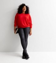 New Look Curves Red Ribbed Fine Knit Batwing Top